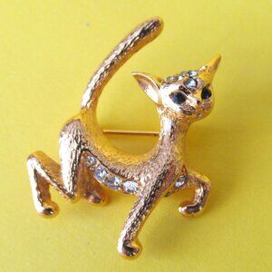 Vintage Gold Tone Cat Brooch